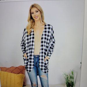 New In Package Soft Brushed Black and White Plaid Cardigan
